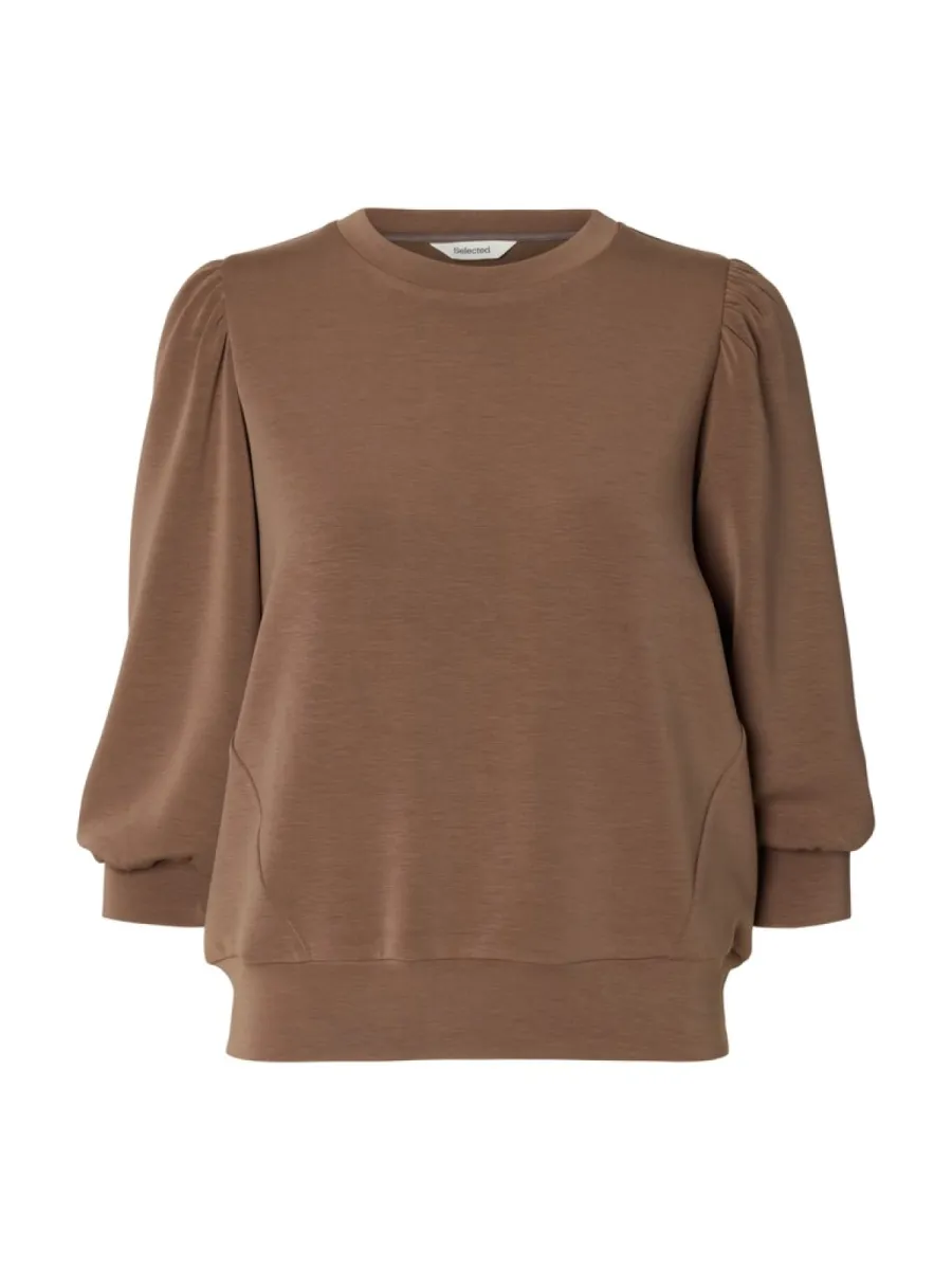 Selected Femme-SLWTENNY 3/4 SWEAT TOP NOOS-16082379-Chocolate Chip-CHOCOLADE