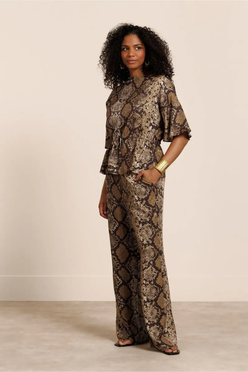 STUDIO ANNELOES-Vajen snake top-14054-8487 camel-CAMEL