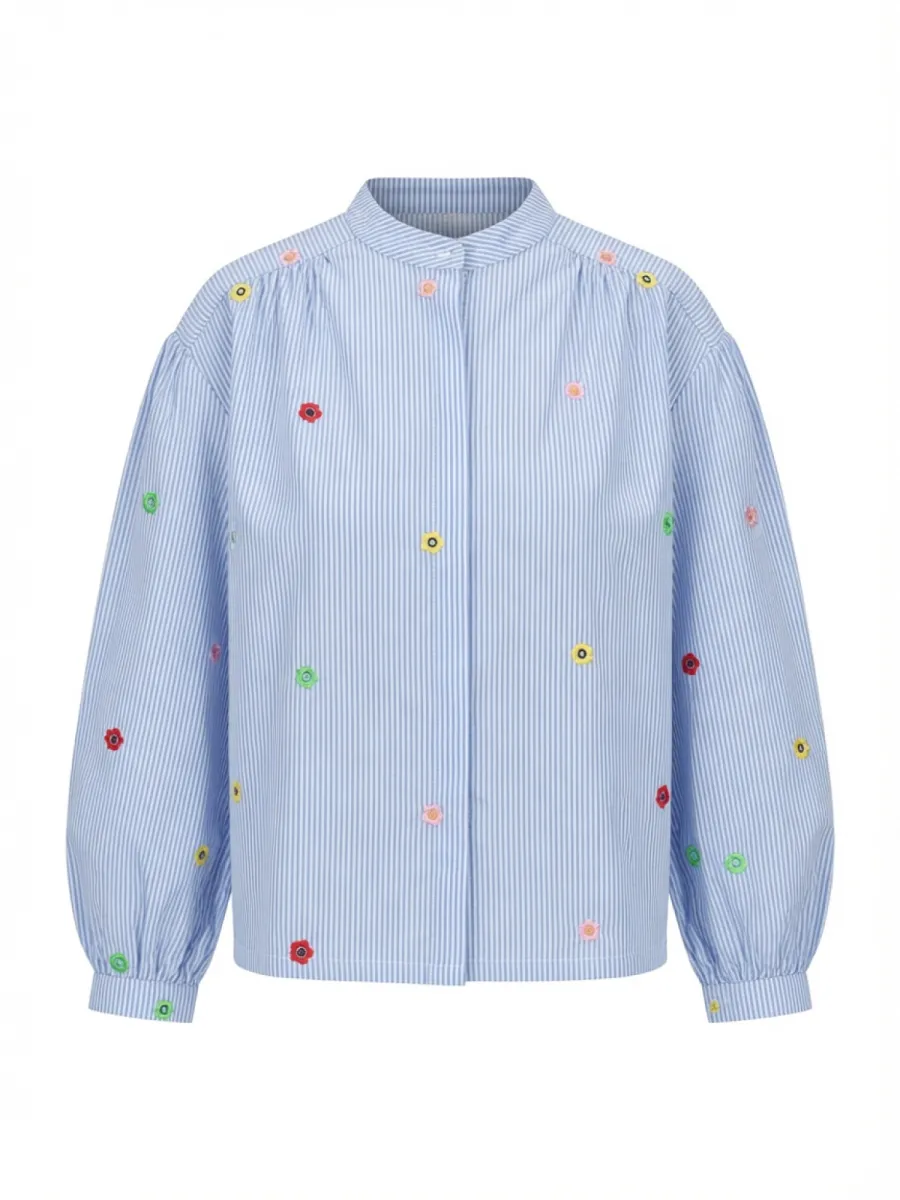 The Shirt Project-Blouse LM-51325-TSPS04 White Blue-BLAUW COMBINATIE