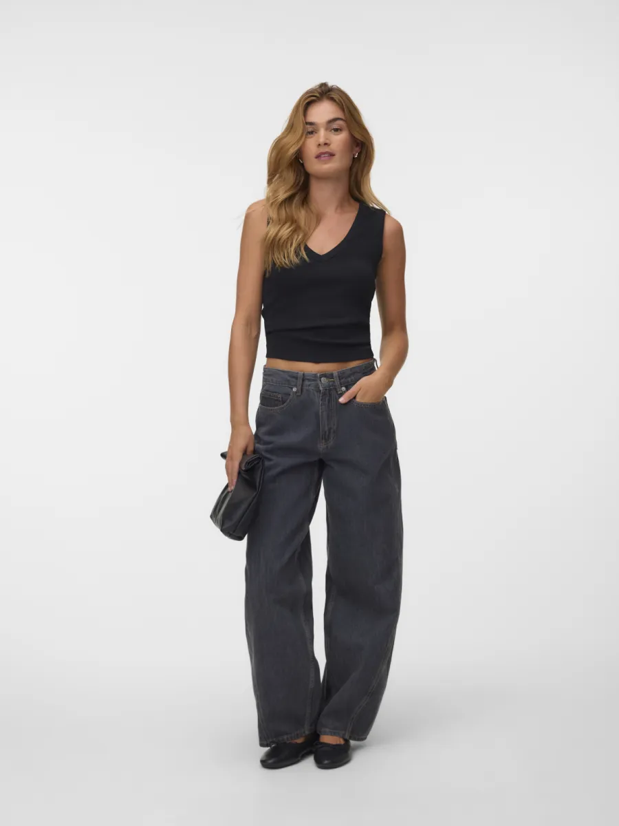 VERO MODA-VMZOE MR BARREL DNM JEANS LI223 NOO-10348170-Dark Grey Denim-DONKER GRIJS/GRAFIET