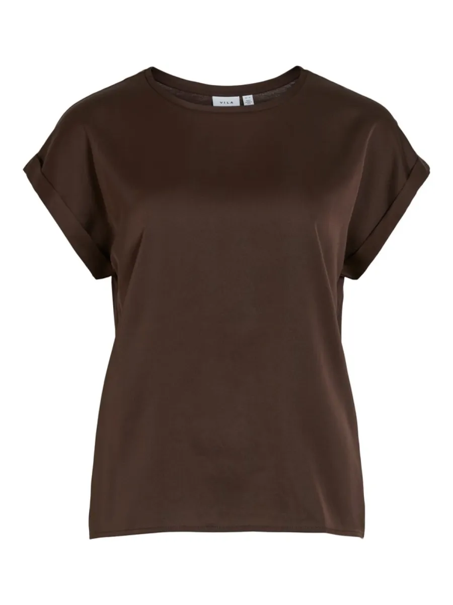VILA-VIELLETTE S/S SATIN TOP - NOOS-14059563-Coffee Bean-CAFE