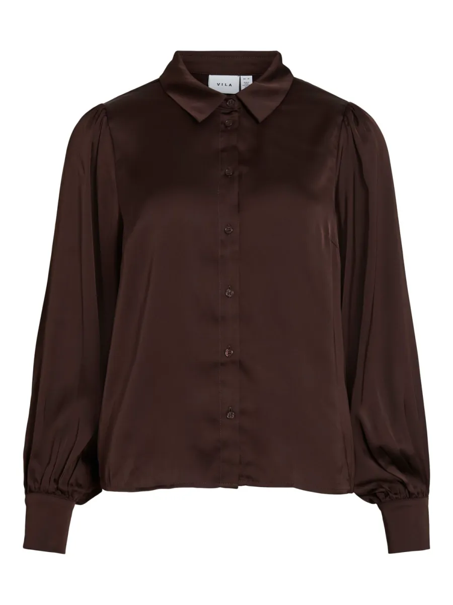 VILA-Vienna Ravenna L/S Balloon Shirt-14107462-Coffee bean-CAFE