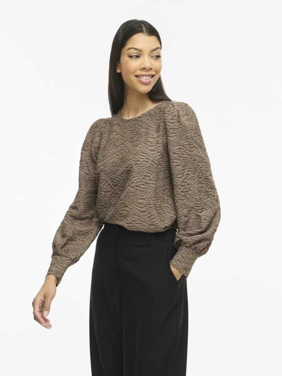 VILA-VIFINA L/S O-NECK TOP - NOOS-14107438-Falcon-DONKER GRIJS/GRAFIET