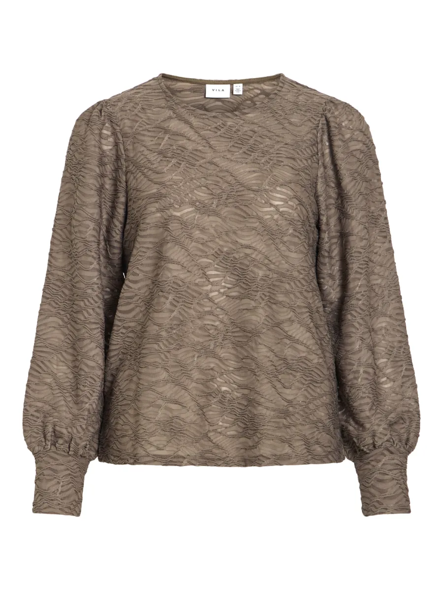 VILA-VIFINA L/S O-NECK TOP - NOOS-14107438-Falcon-DONKER GRIJS/GRAFIET