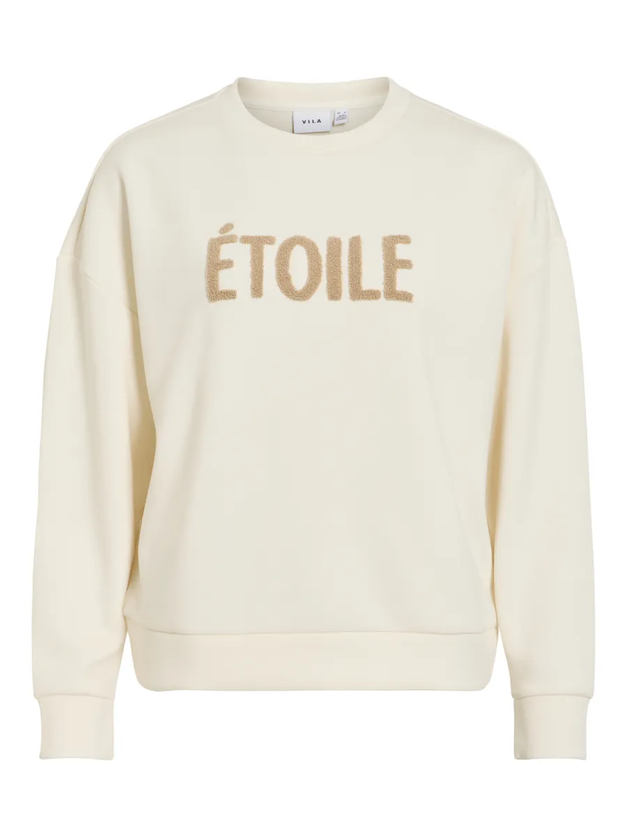 VILA-VIREFLECT O-NECK L/S FROTTE SWEAT T-14117312-Birch Nomad-CREME