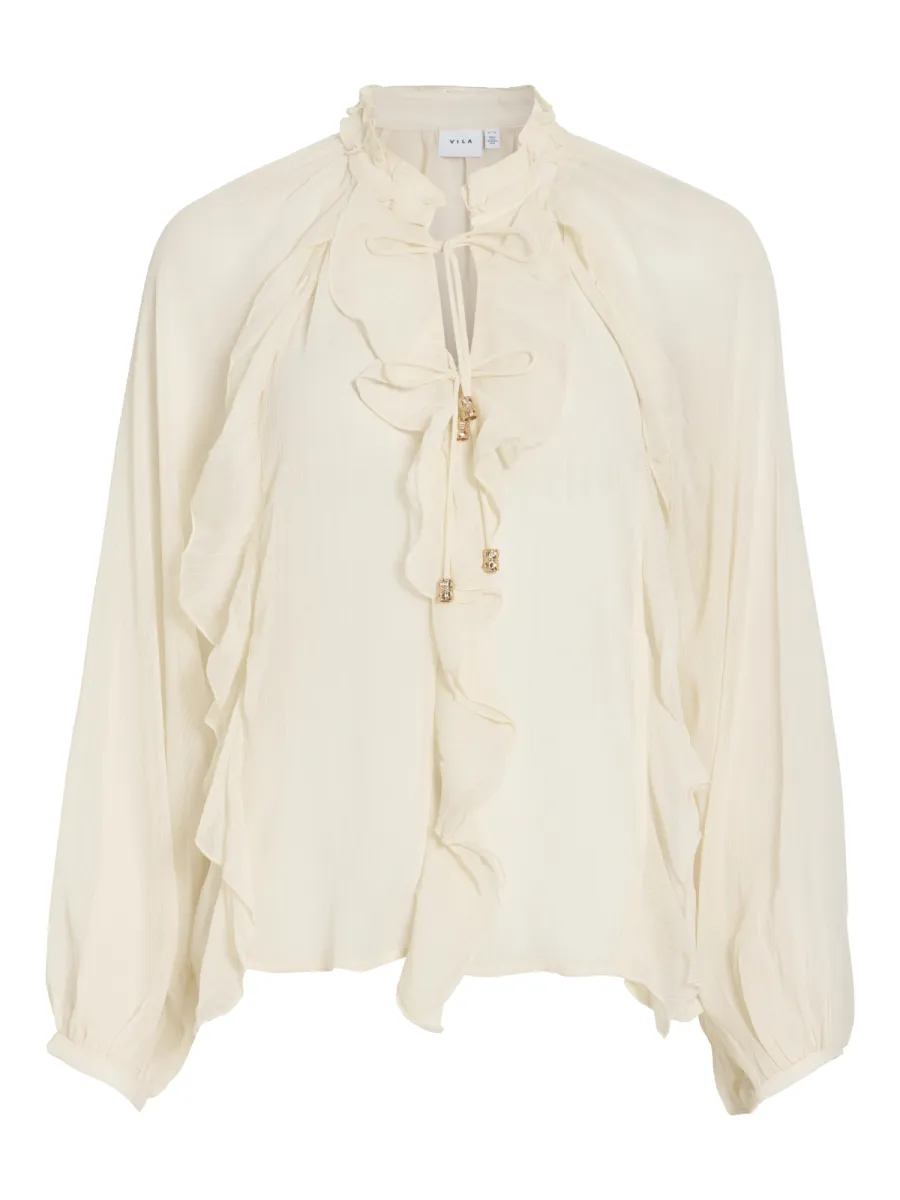 VILA-VITIRO V-NECK L/S FLOUNCE TOP/BFS-14116881-Birch-CREME