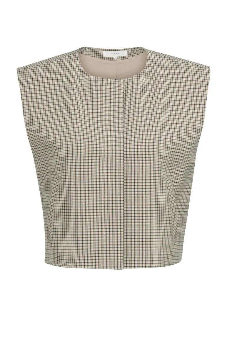 YAYA-Geruit geweven gilet met schou; Polyester/Viscose/Elastane; 990791-01-521008-607-990791-BEIGE