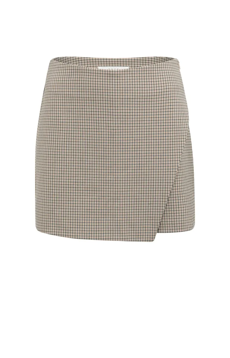 YAYA-Geruite minirok met faux overs; Polyester/Viscose/Elastane; 990791-01-401097-607-990791-BEIGE