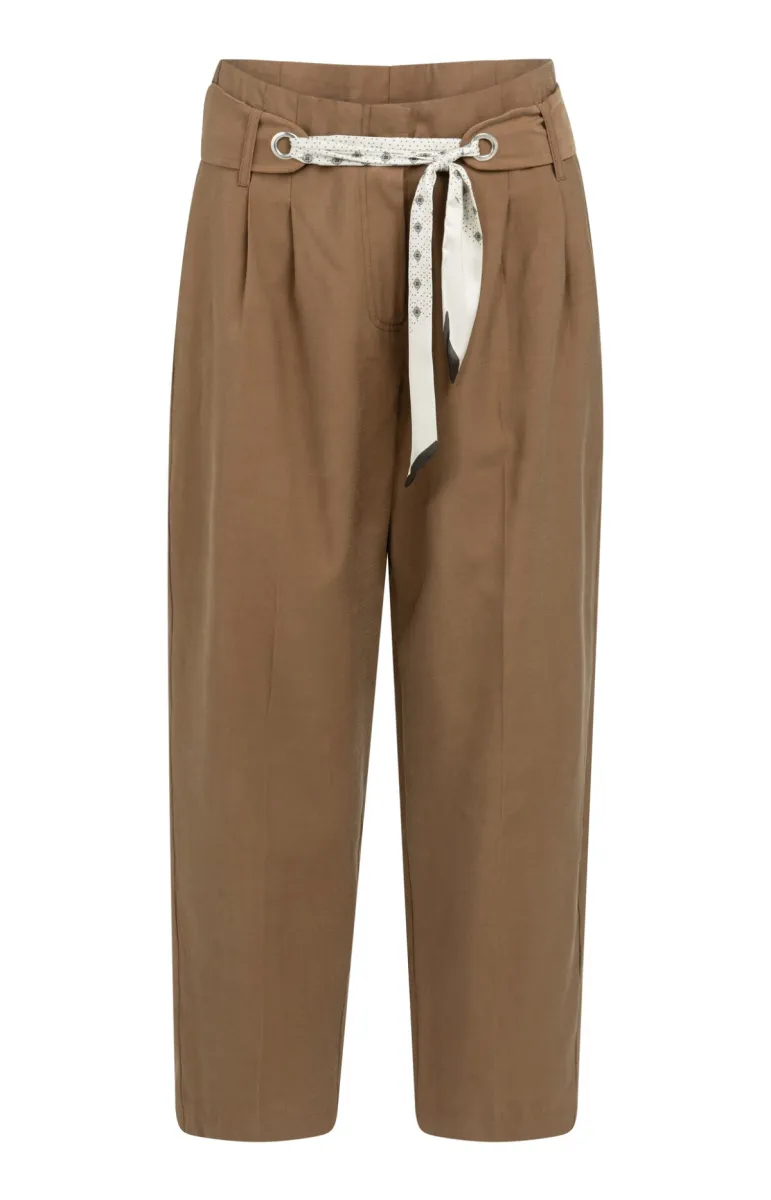 YAYA-High-waist rechte broek met sj; Viscose/Polyester; 81124-01-301266-607-81124-BRUIN