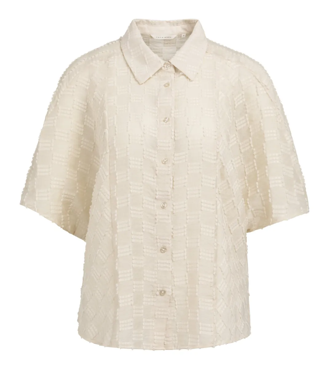 YAYA-Jacquard blouse met korte mouw; Viscose/Polyester/Polyamide; 99079-01-201230-607-99079-BEIGE