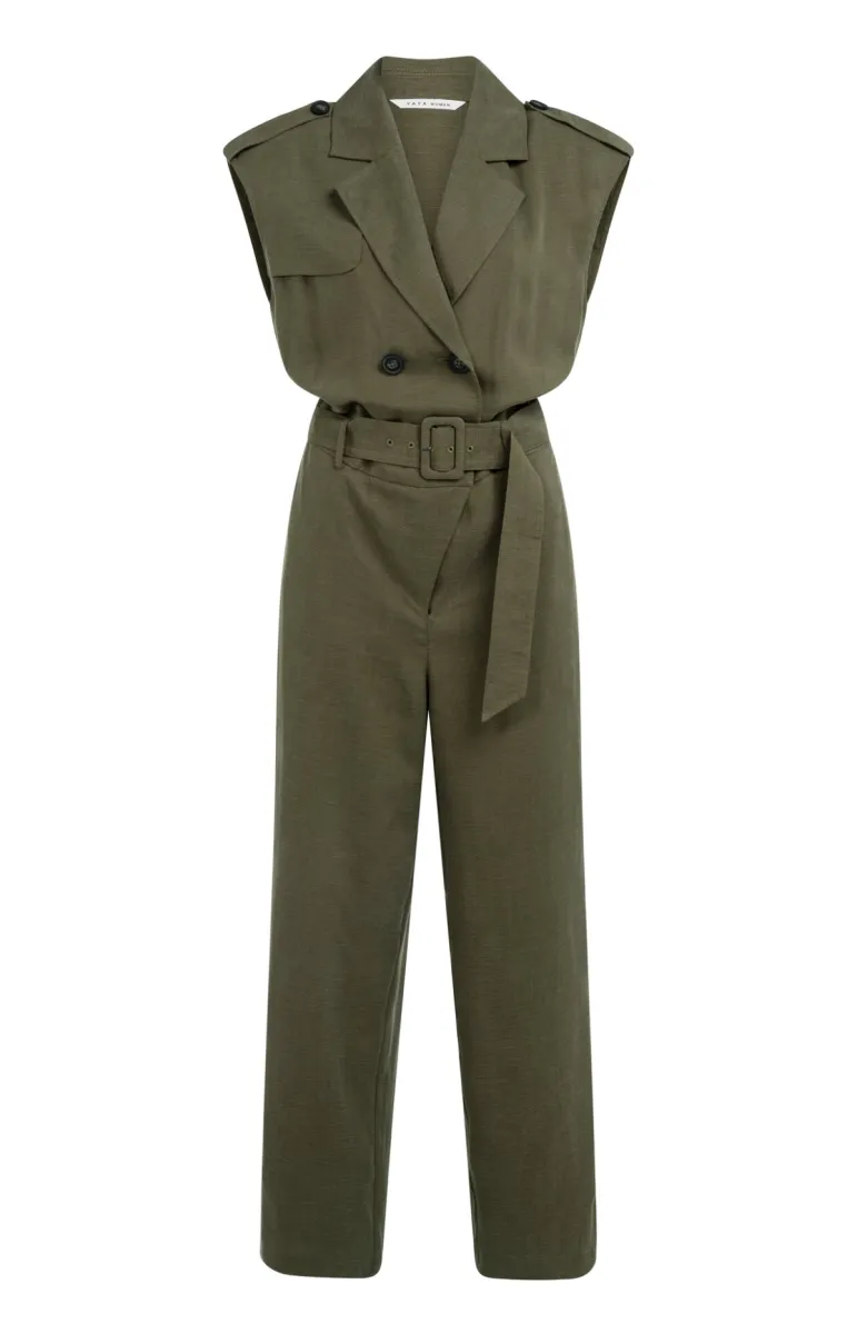 YAYA-Jumpsuit van linnenmix; Lyocell/Viscose/Linen; 99065-01-341026-604-99065-LEGERGROEN