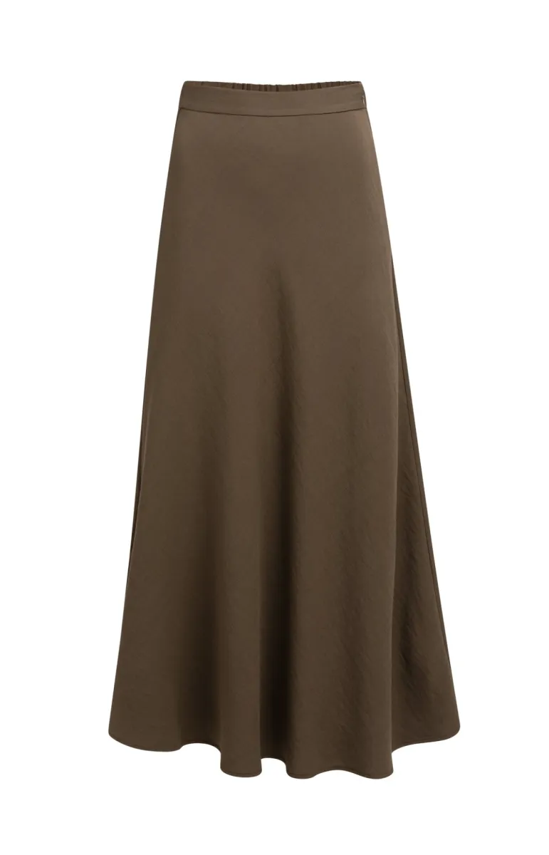 YAYA-Maxirok in A-lijn van geweven; Viscose/Polyamide/Cotton; 90814-01-401096-607-90814-DONKER BRUIN