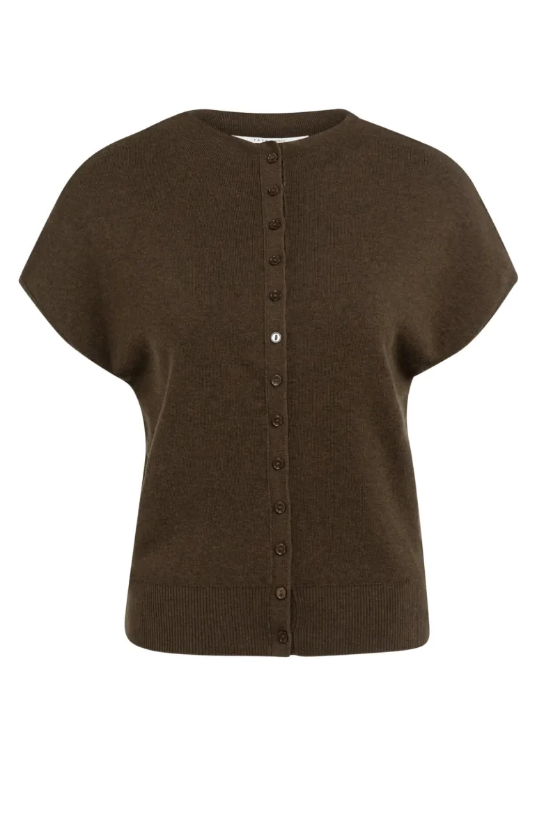YAYA-Mouwloos gebreid vest met knop; Cotton/Polyester/Polyamide; 908142-01-010163-607-908142-DONKER BRUIN