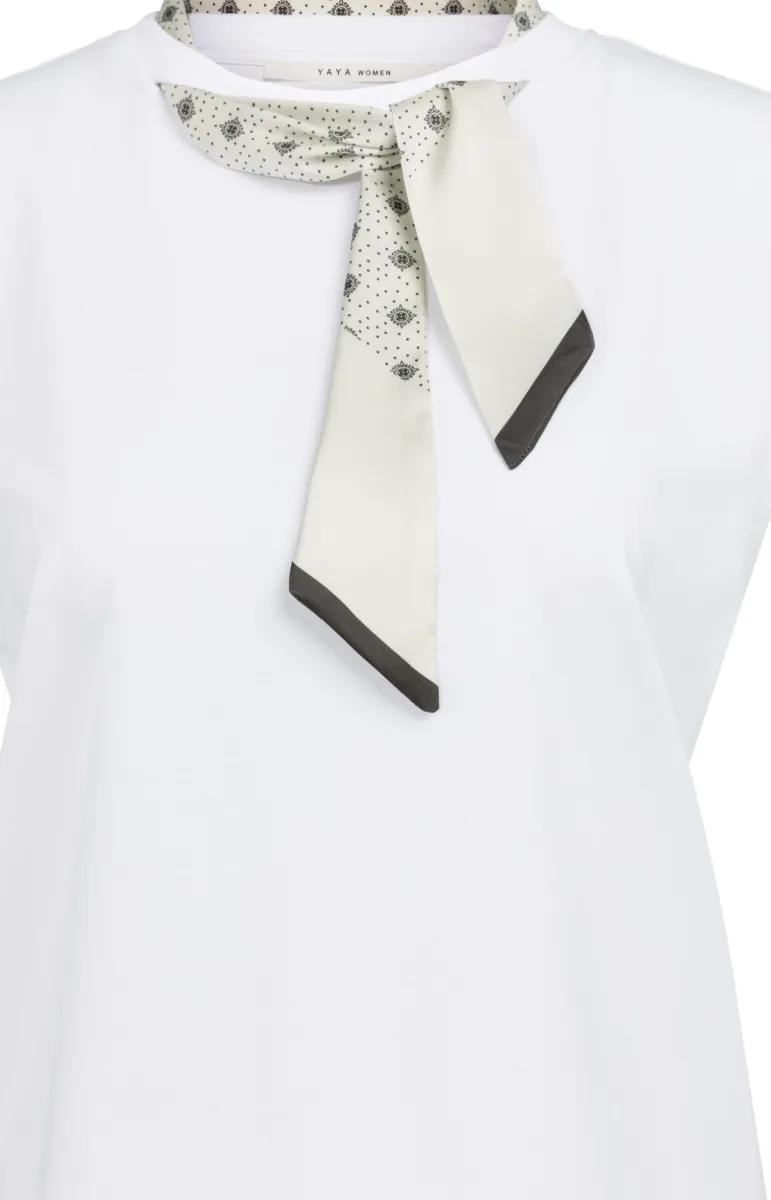 YAYA-Mouwloze top met dubbele laag; Cotton/Lyocell; 908141-01-709396-607-908141-WIT