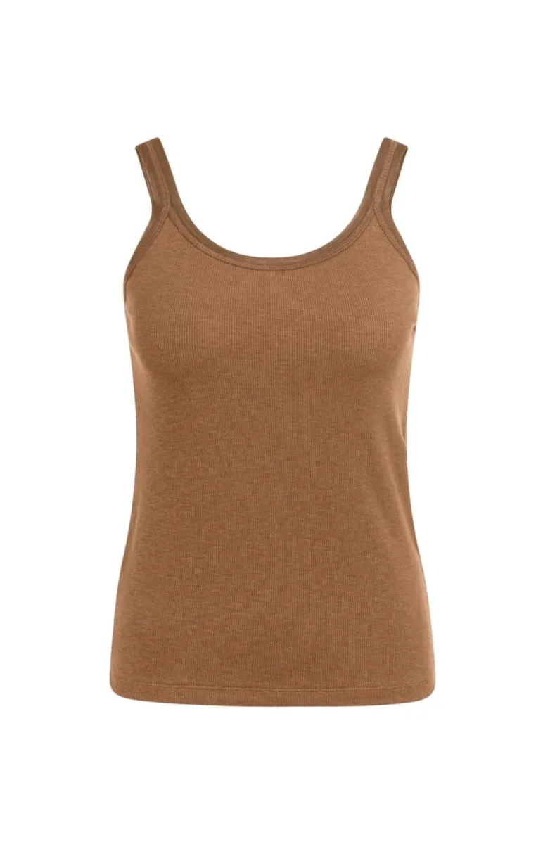 YAYA-Singlet met mesh rand; Viscose/Cotton/Elastane; 81025-01-729053-607-81025-BRUIN