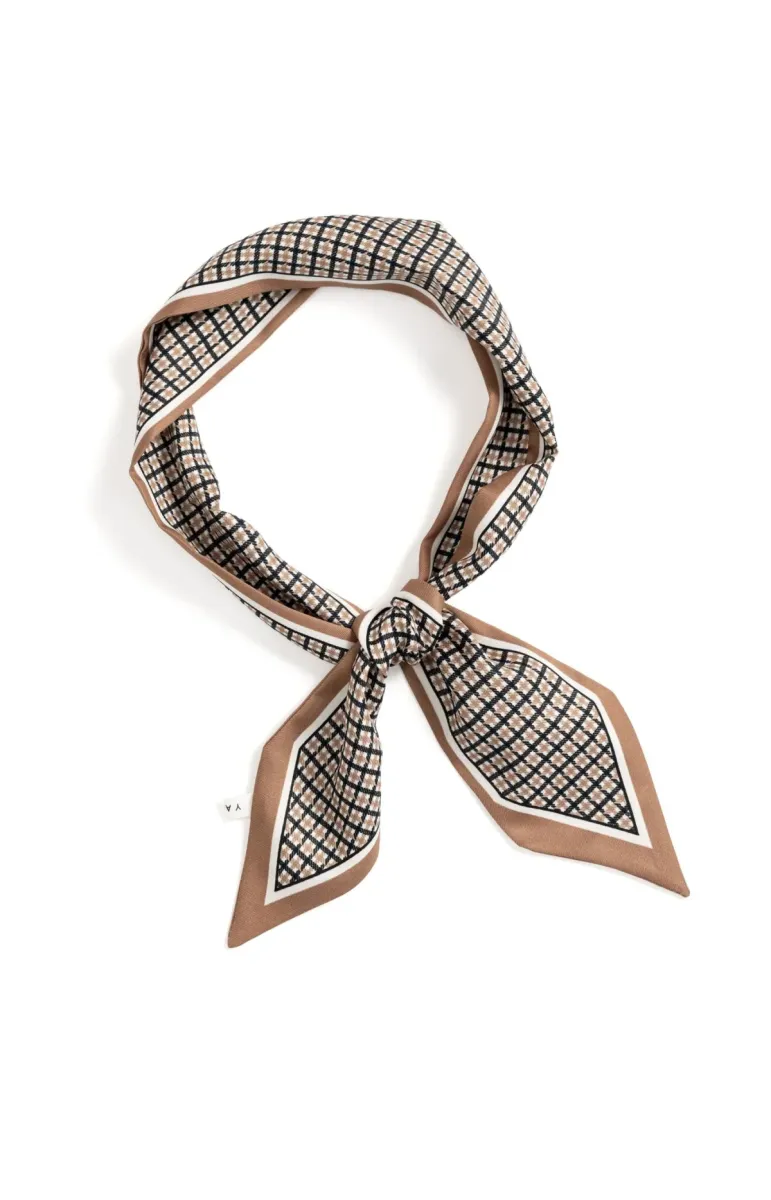 YAYA-Small Satin Scarf With Striped Pattern-03-501061-607-990131 Beige Dessin-BEIGE