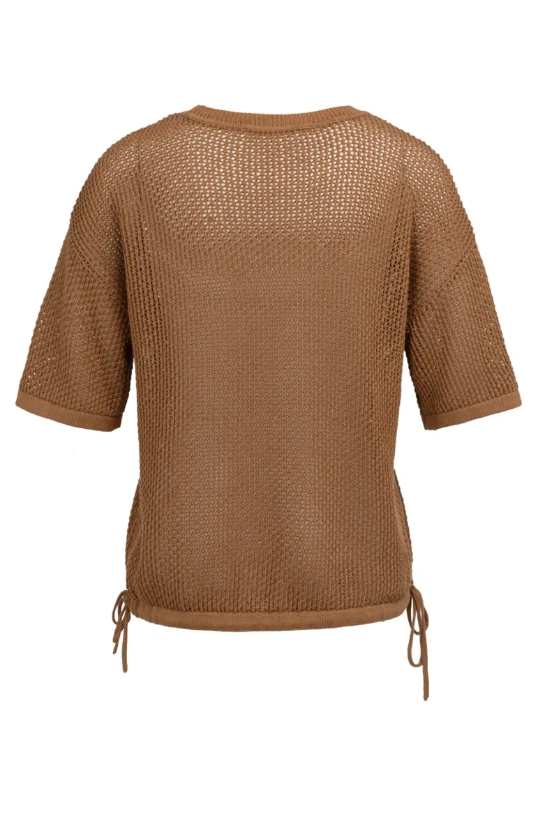 yaya-trui-met-korte-mouw-en-structu-cotton-81025-01-000608-607-81025-bruin-1 YAYA-Trui met korte mouw en structu; Cotton; 81025-01-000608-607-81025-BRUIN