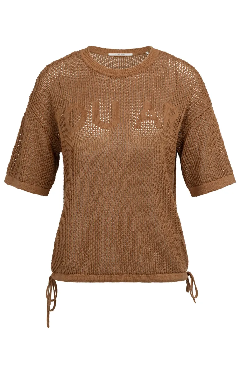 YAYA-Trui met korte mouw en structu; Cotton; 81025-01-000608-607-81025-BRUIN