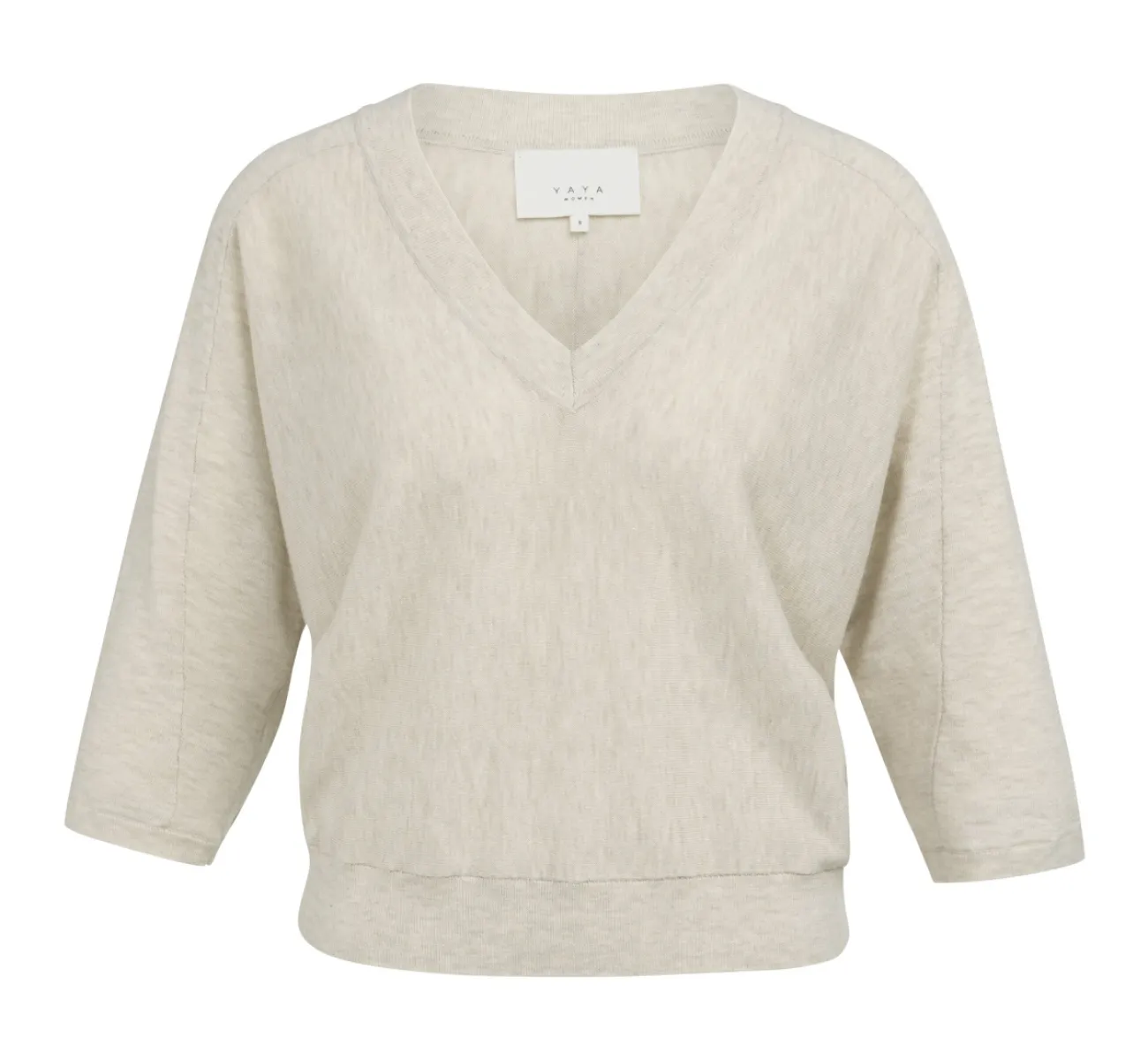 YAYA-V-hals trui met zichtbare nade; Cotton/Polyester/Lyocell; 990792-01-000609-607-990792-BEIGE