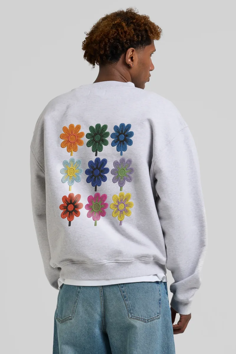 Arbor antwerp--Nine flowers crewneck melange--GRIJS