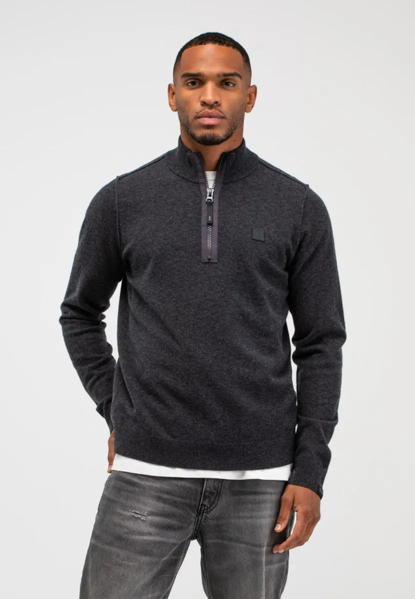 BUTCHER OF BLUE-Clifden halfzip-M2626100-913 Black melange-ZWART