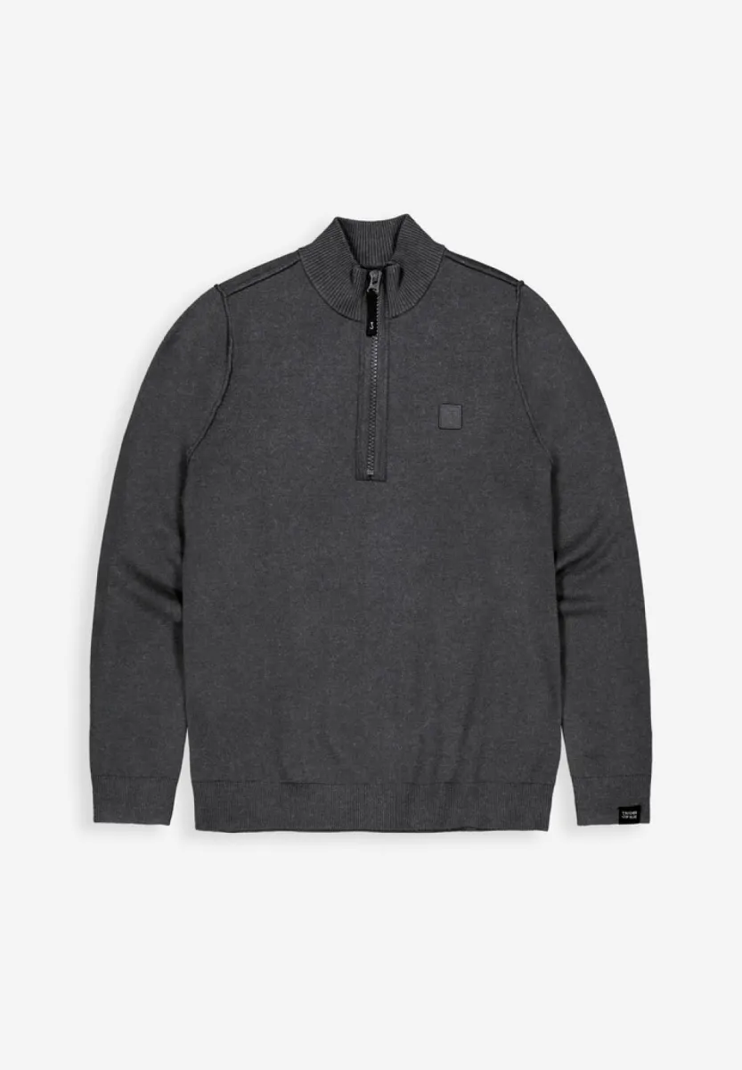 BUTCHER OF BLUE-Clifden halfzip-M2626100-913 Black melange-ZWART