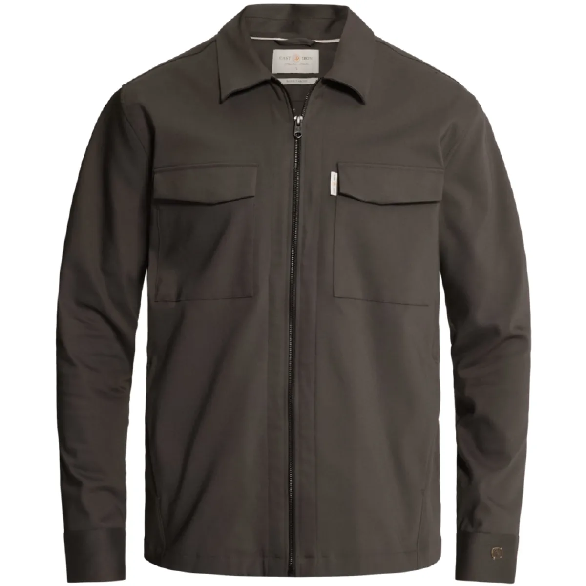 CAST IRON-Long sleeve shirt Tech Stretch-CSI2608227-9167 Clever crows-GRIJS