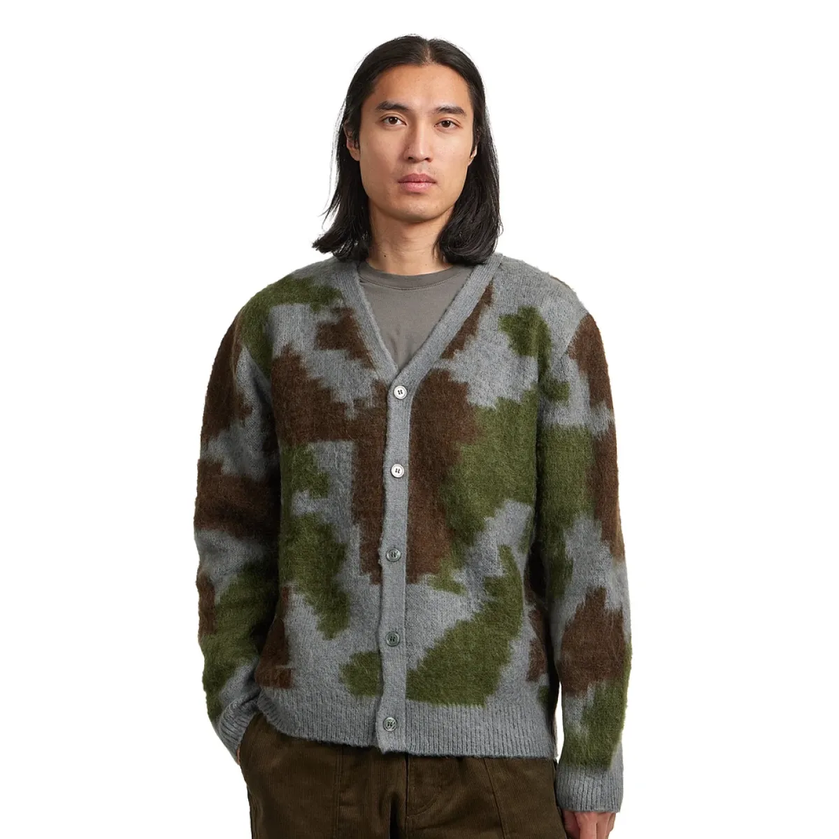 Gramicci-Mohair splatter cardigan-G6FM-J038-Slate splatter-GRIJS