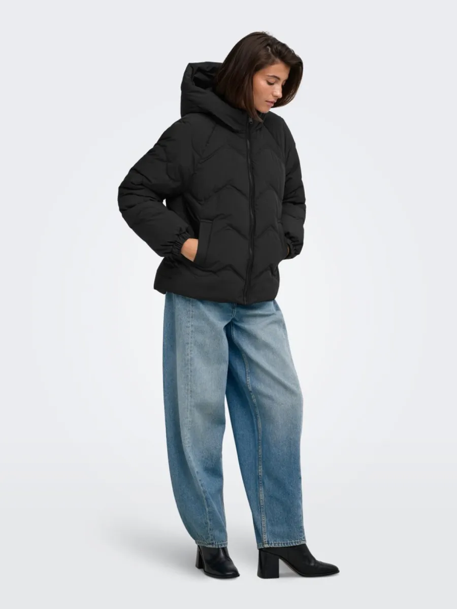 JDY-JDYPOWER SHORT HOOD PUFFER OTW HAB-15376541-Black-ZWART