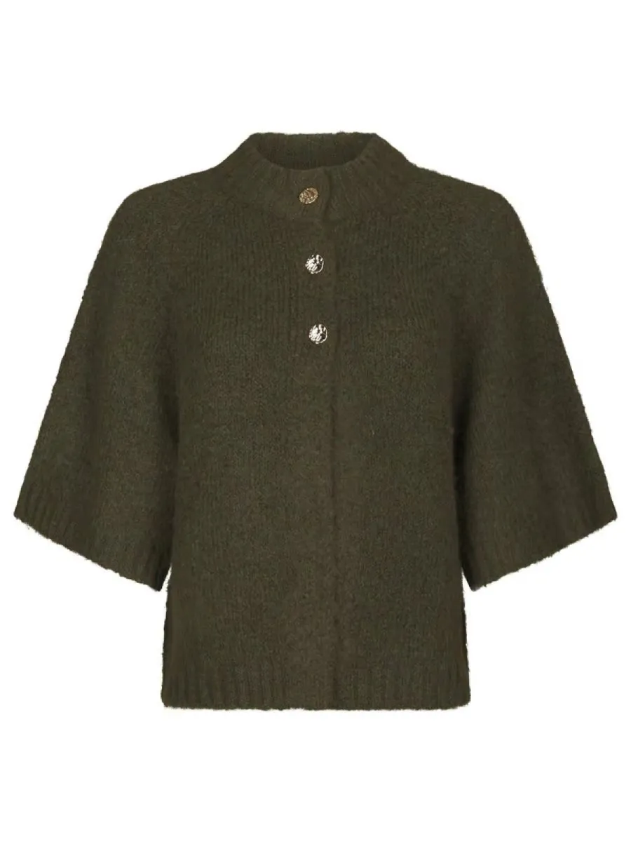 Neo Noir-Benuta Fluffy Knit Cardigan-165816-151 Army-LEGERGROEN