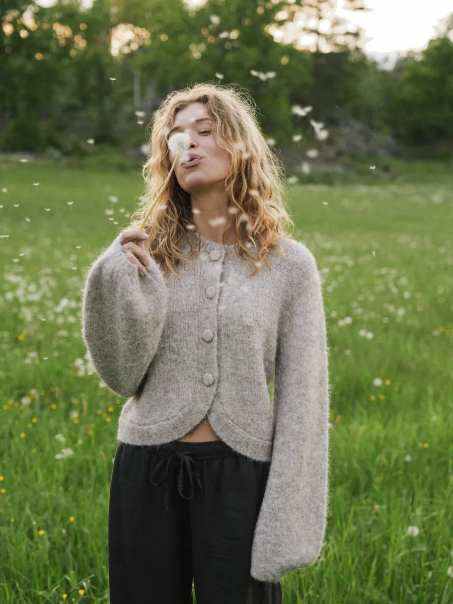 Neo Noir-Gio Fluffy knit cardigan-168524-976 Beige Melange-BEIGE