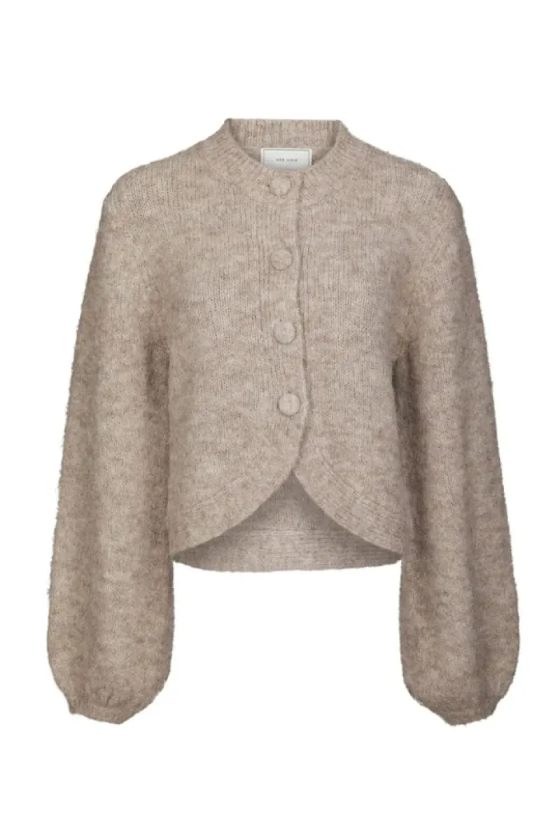 Neo Noir-Gio Fluffy knit cardigan-168524-976 Beige Melange-BEIGE
