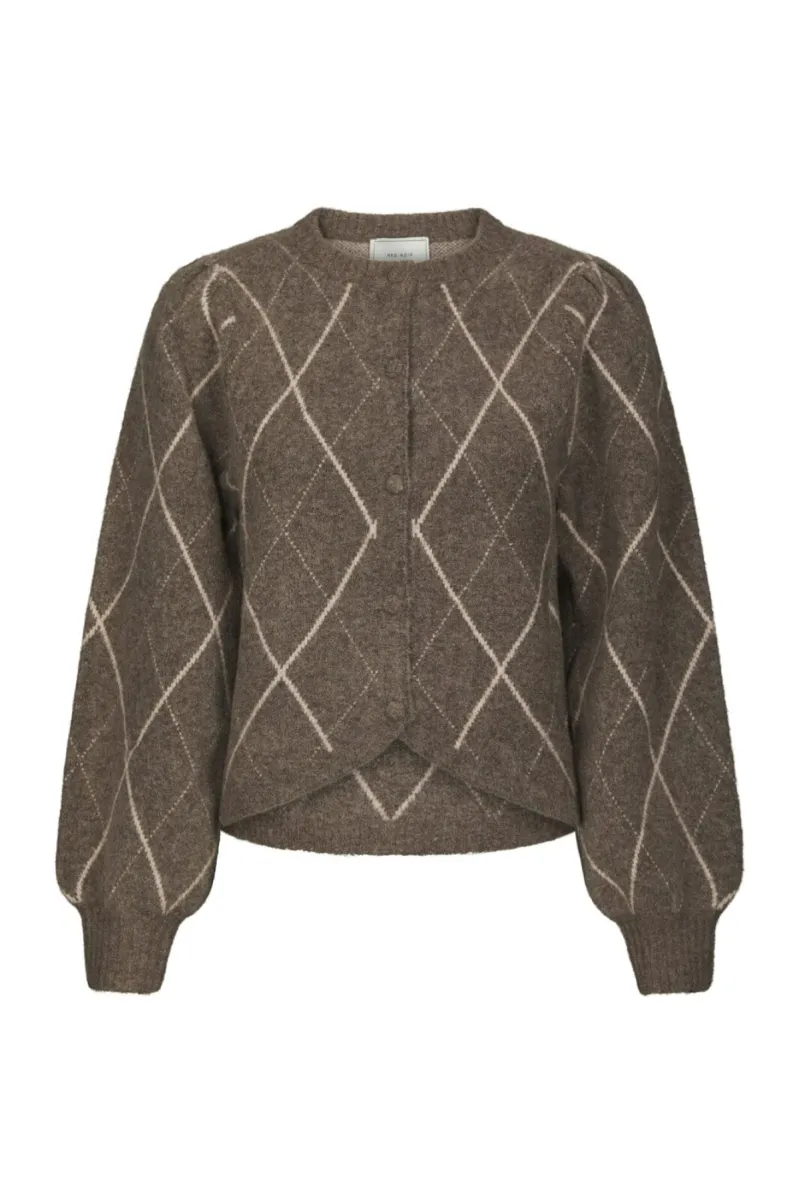 Neo Noir-Koteas Check Knit Cardigan-168893-214 Taupe-TAUPE