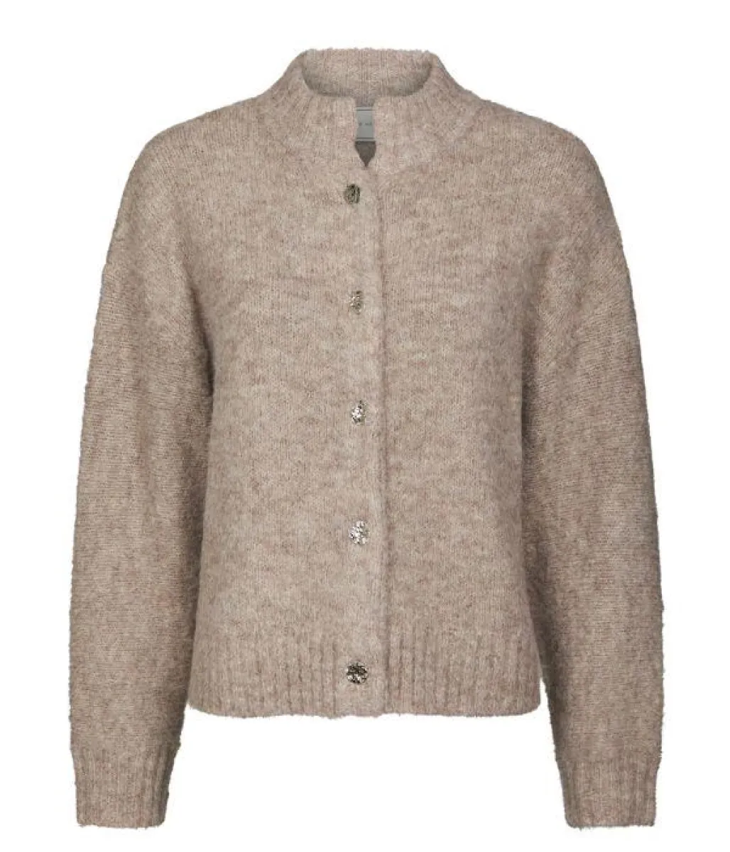 Neo Noir-Taura Fluffy Knit Cardigan-165103-976 Beige Melange-BEIGE