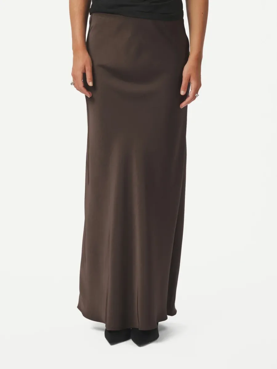 Neo Noir-Vicky Heavy Sateen Skirt-159588-676 Dark Brown-DONKER BRUIN