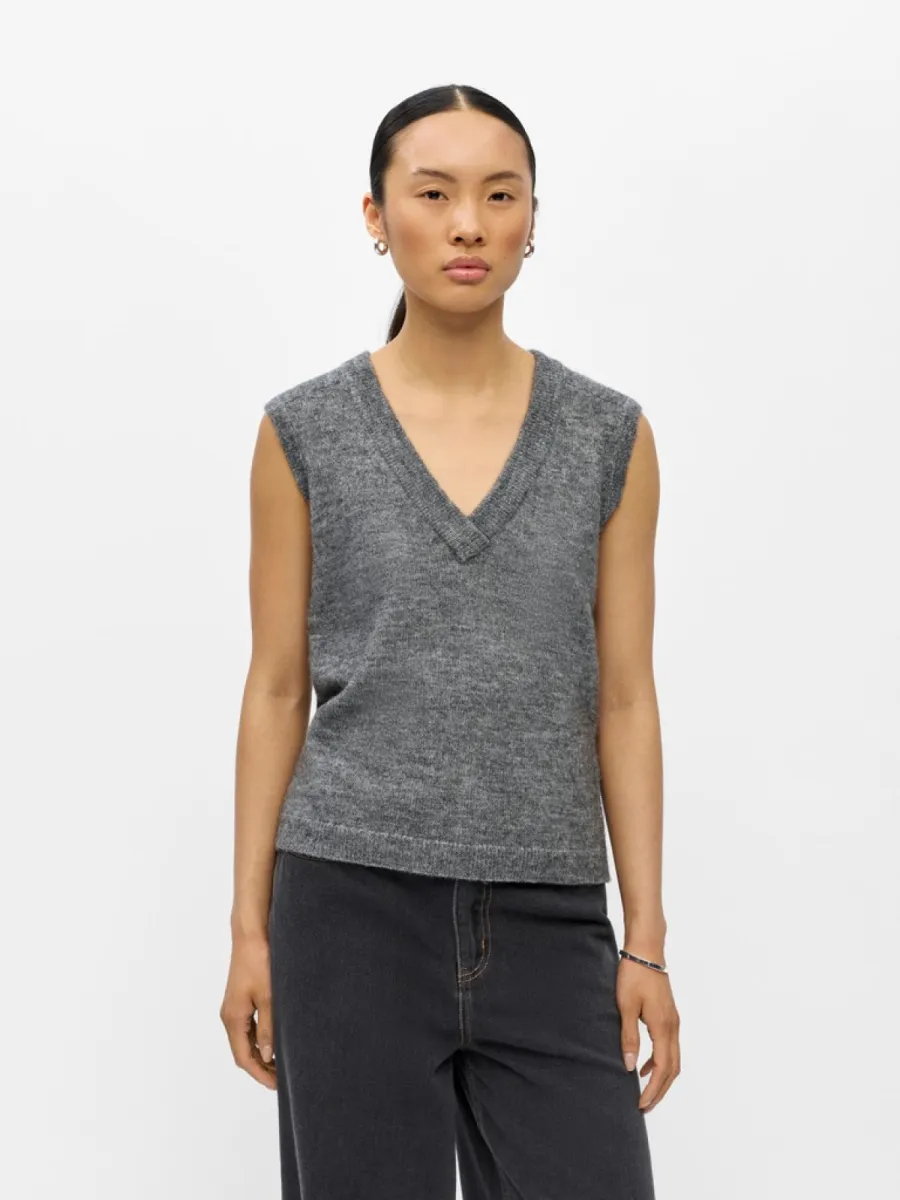 OBJECT-OBJDENISI S/L RE KNIT VEST NOOS-23049215-Medium Grey Melange-GRIJS MELEE
