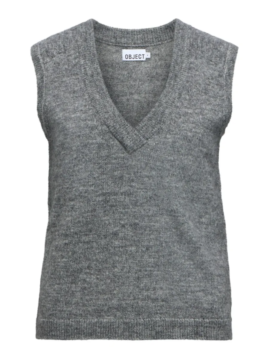 OBJECT-OBJDENISI S/L RE KNIT VEST NOOS-23049215-Medium Grey Melange-GRIJS MELEE
