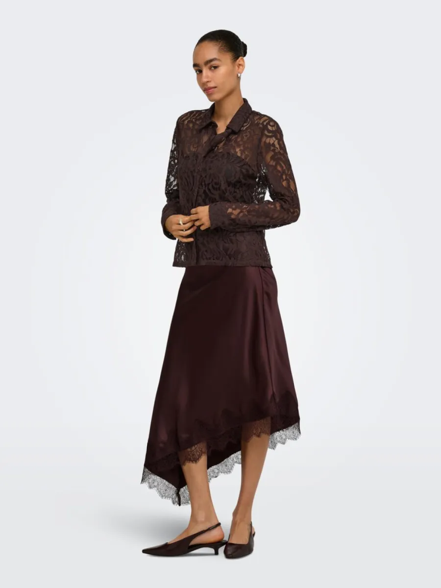 ONLY-ONLBIRUN L/S LACE SHIRT WVN-15380416-Black Toffee-CHOCOLADE