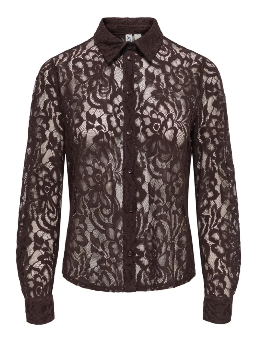 ONLY-ONLBIRUN L/S LACE SHIRT WVN-15380416-Black Toffee-CHOCOLADE