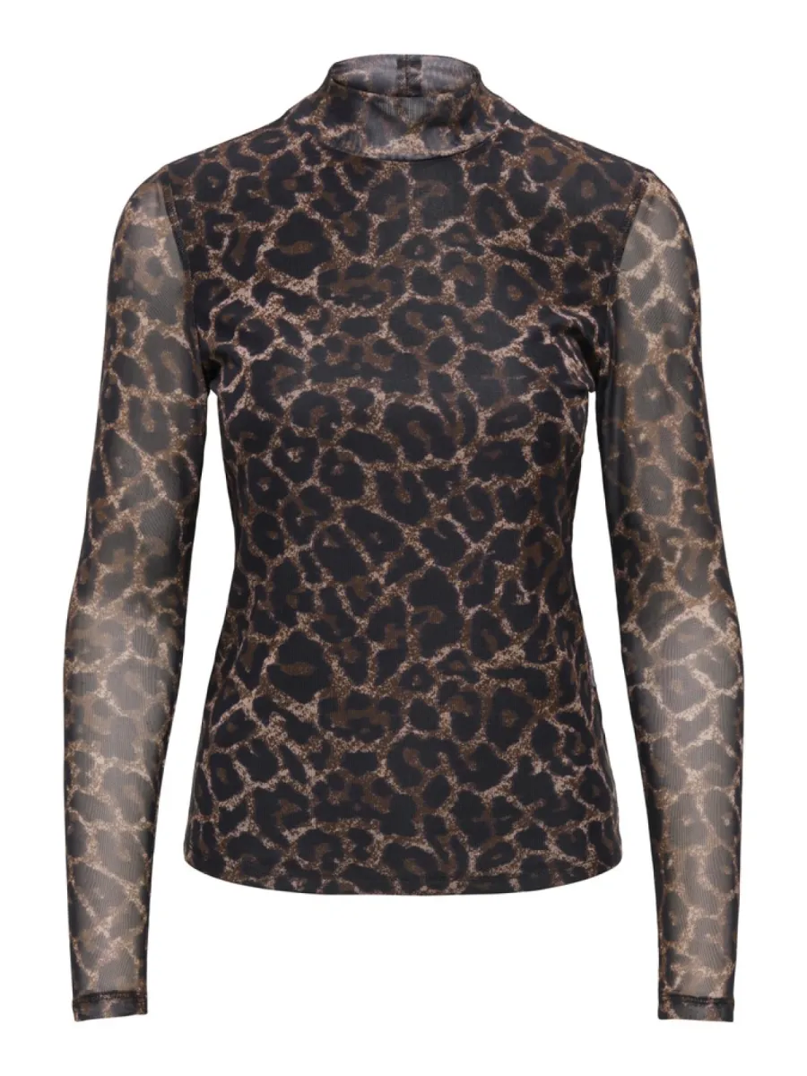 ONLY-ONLERICA MESH L/S TOP JRS NOOS-15141298-Raw Umber Black Leo Vibe-BRUIN