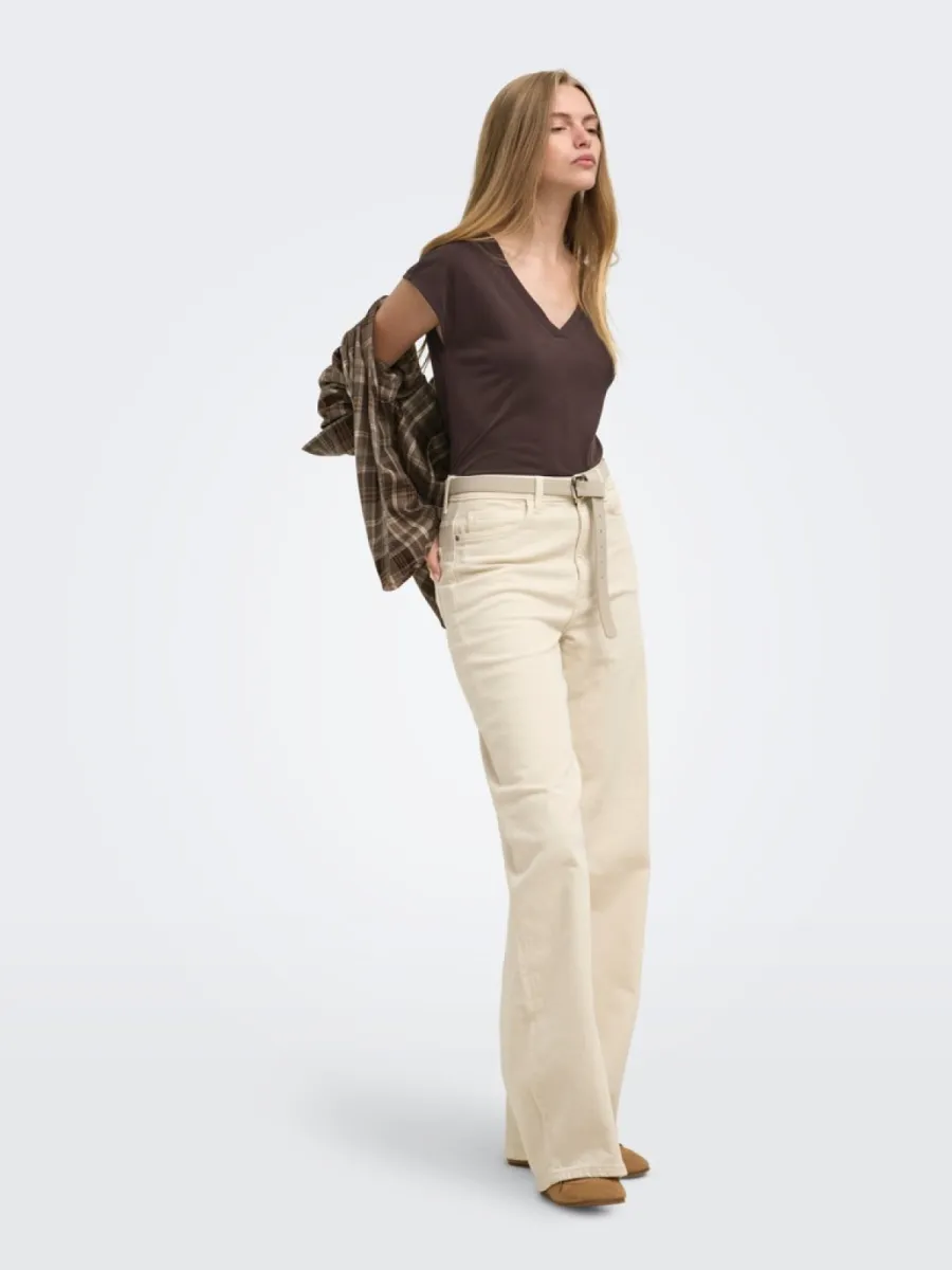 ONLY-ONLFREE S/S MOD.V-NECK TOP JRS NOOS-15287041-Coffee Bean-CAFE