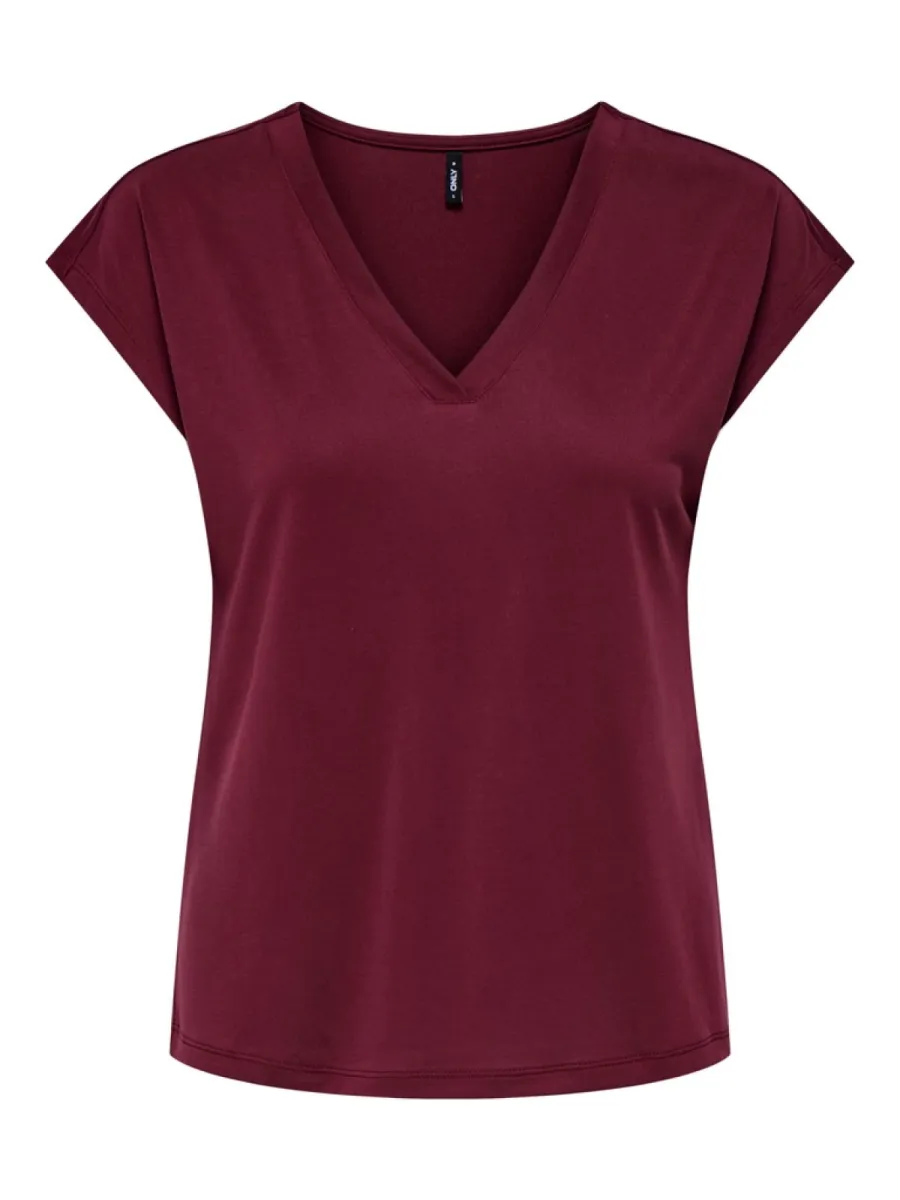 ONLY-ONLFREE S/S MOD.V-NECK TOP JRS NOOS-15287041-Tawny Port-BORDEAUX