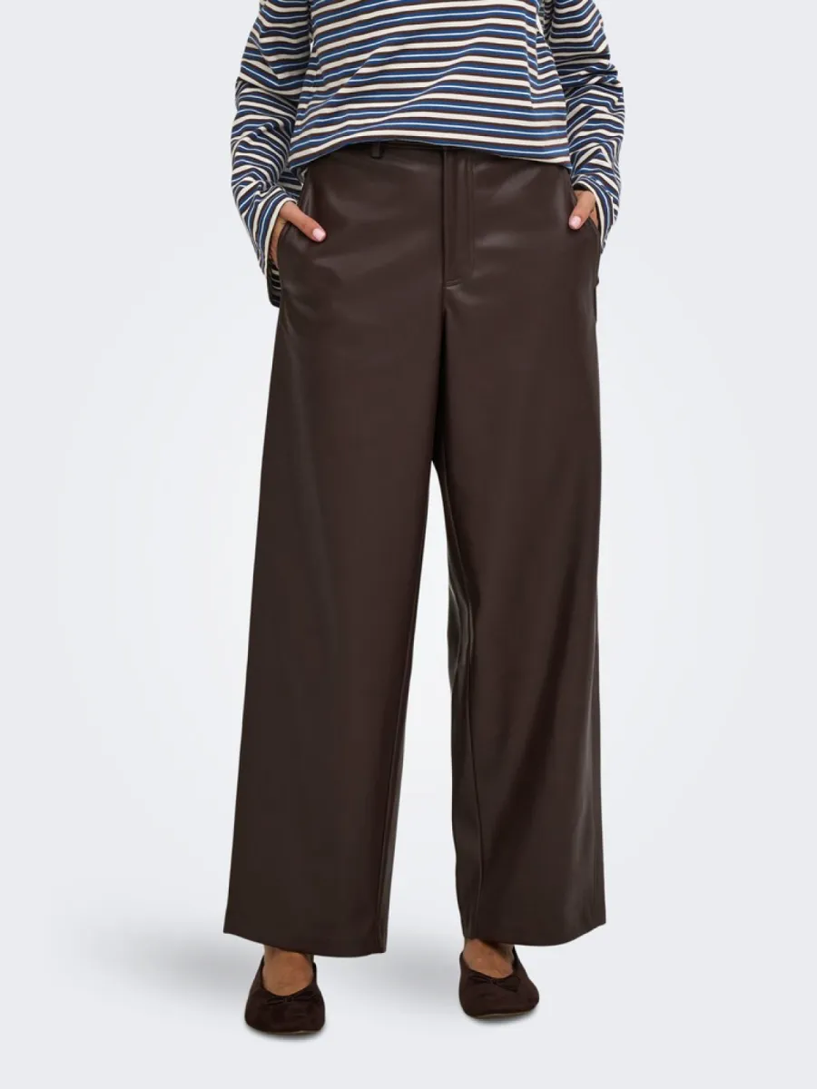 ONLY-ONLNELI MW FAUX LEA BARREL PANT PNT-15376856-Chocolate Torte-CHOCOLADE