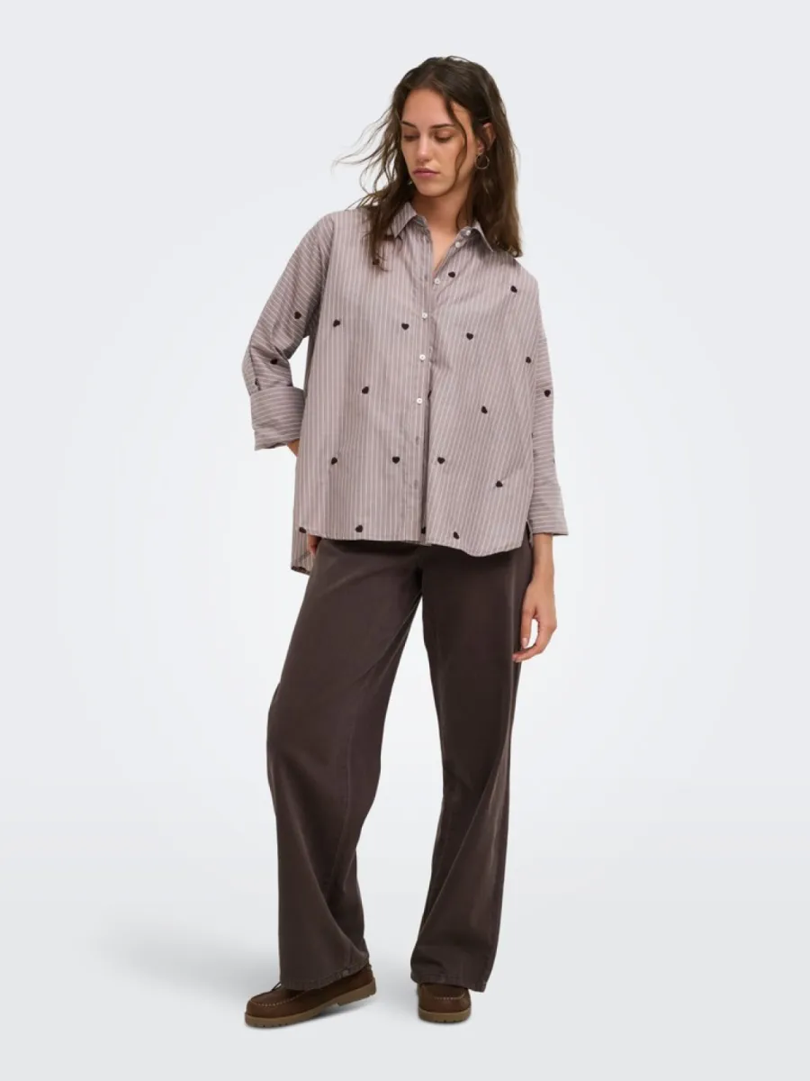 ONLY-ONLNEW LINA GRACE STR EMB SHIRT NOO-15344336-Coffee Bean-CAFE