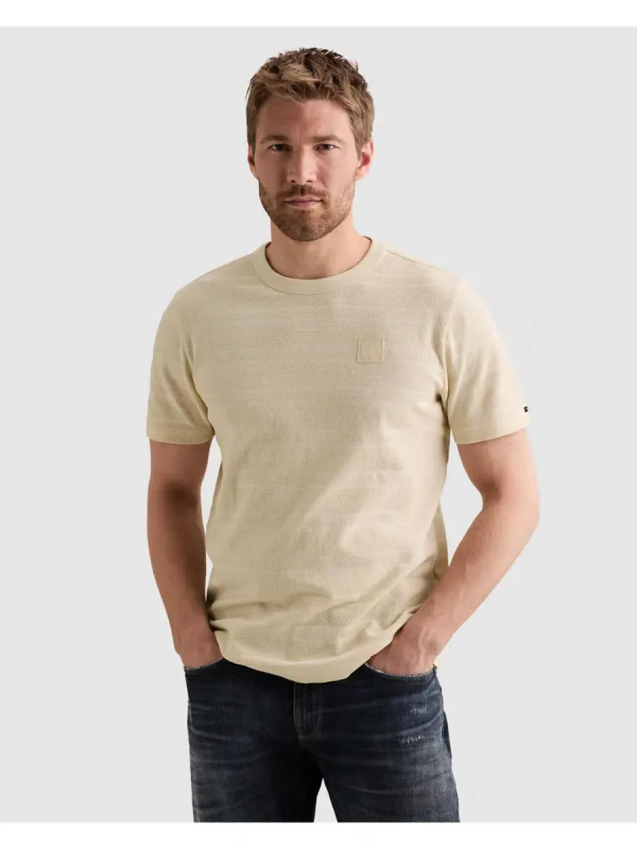 PME LEGEND-Short sleeve r-neck waffle jersey-PTSS2608563-7013 Bone White-BEIGE