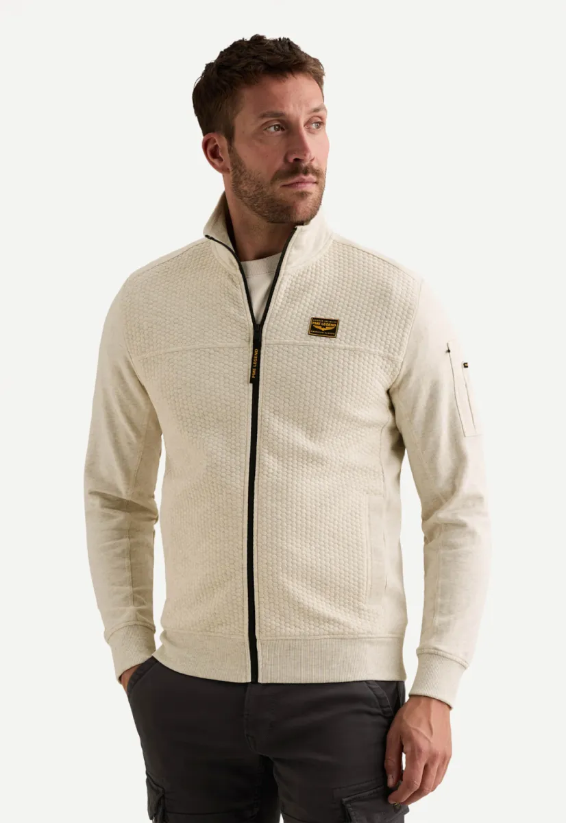PME LEGEND-Zip jacket jacquard interlock fren-PSW2608436-910 Bone White Melee-BEIGE