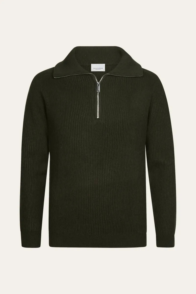 Profuomo-Heavy wollen half zip-PPXJ30058E-Z3 Dark green-DONKER GROEN