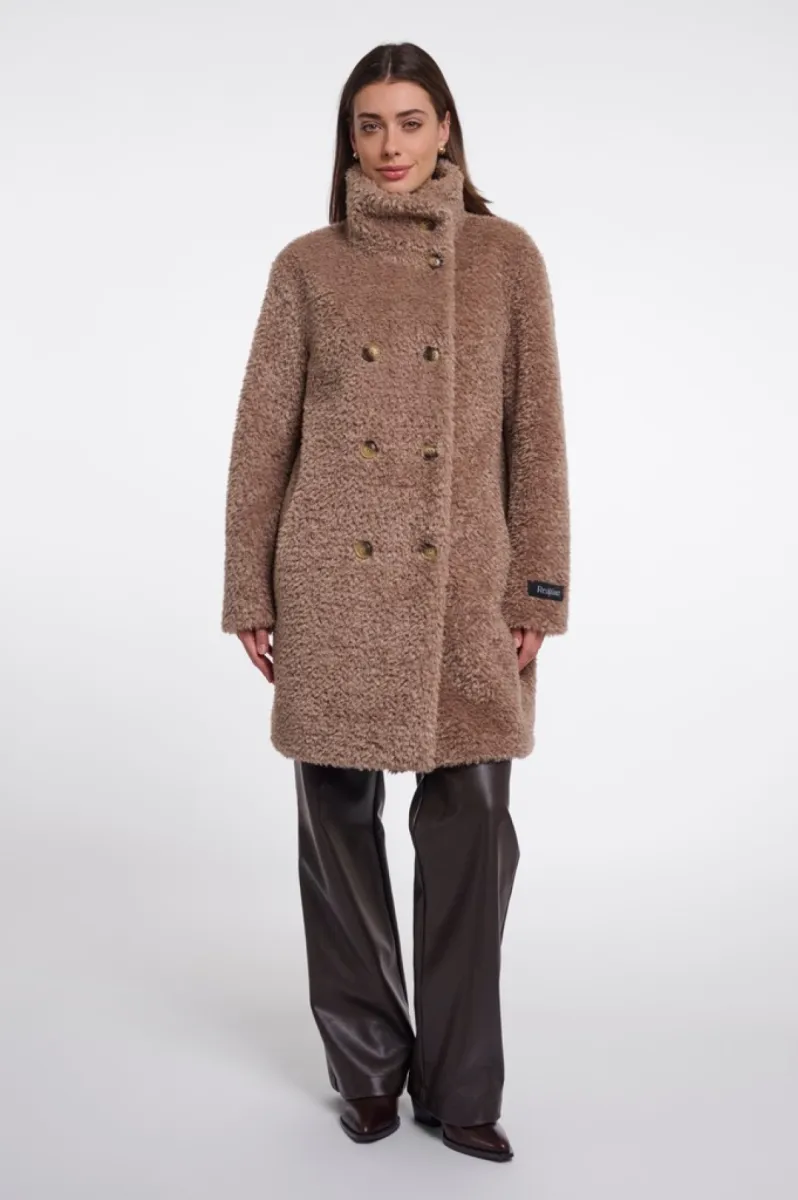 RINO & PELLE-Mid Long Teddy Double Brested Coat-Ena.7002612-11100 Mocha Latte-MOKKA