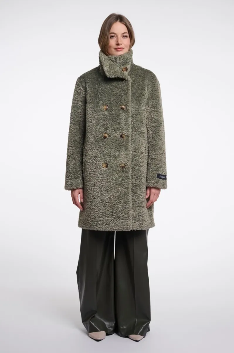 RINO & PELLE-Mid Long Teddy Double Brested Coat-Ena.7002612-11111 Misty Basil-GROEN