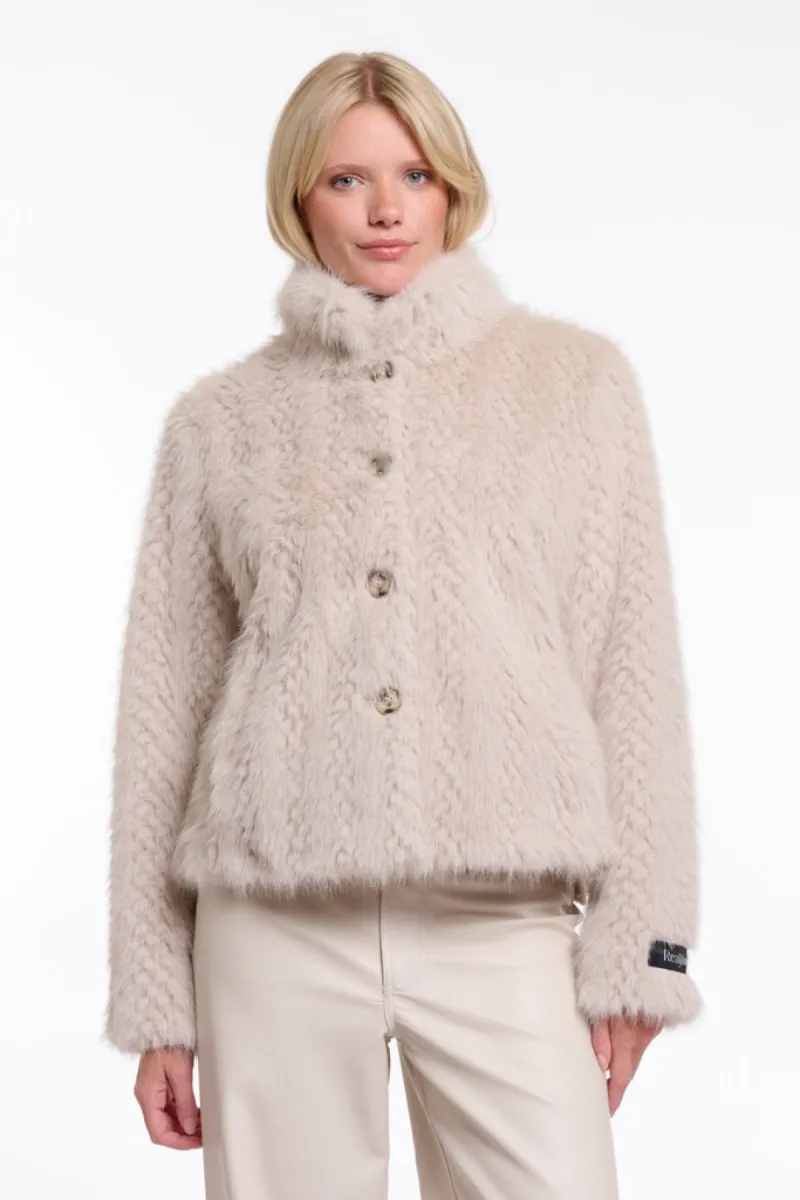 RINO & PELLE-Single Breasted Faux Fur Jacket-Vie.7022611-10989 Birch Dessin-CREME